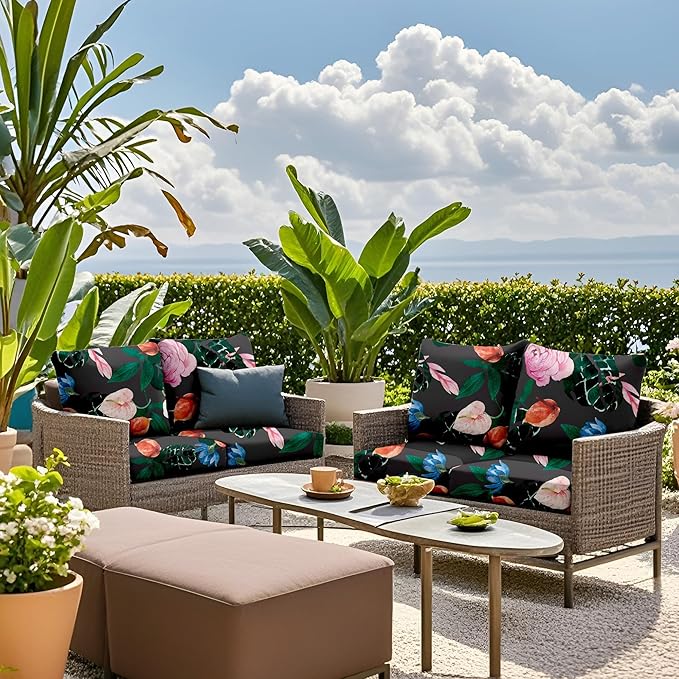 Outdoor Cushion Covers Set,8PCS Patio Furniture Couch Seat Slipcovers, Replacement for Sofa Sectional Chair(Cover，Only)