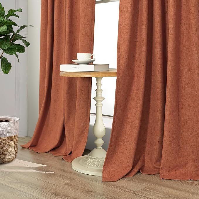 Terracotta Blackout Curtains 84 Inch Length 2 Panel Set for Fall Living Room Linen Textured Boho Black Out Western Curtains for Bedroom Darkening Thermal Insulated Drapes Rust Burnt Orange 52x84 Long
