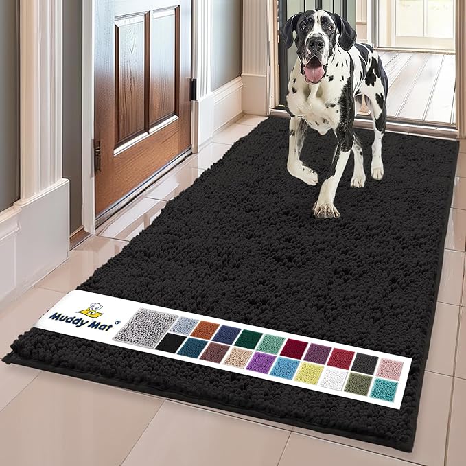 Muddy Mat® | Super Absorbent Door Mat Indoor, Microfiber Quick Dry Chenille Entryway Rug, Non-Slip Front Door Mat, Indoor Mats for Entryway, Machine Washable Pet Rug, Black 36"x60"