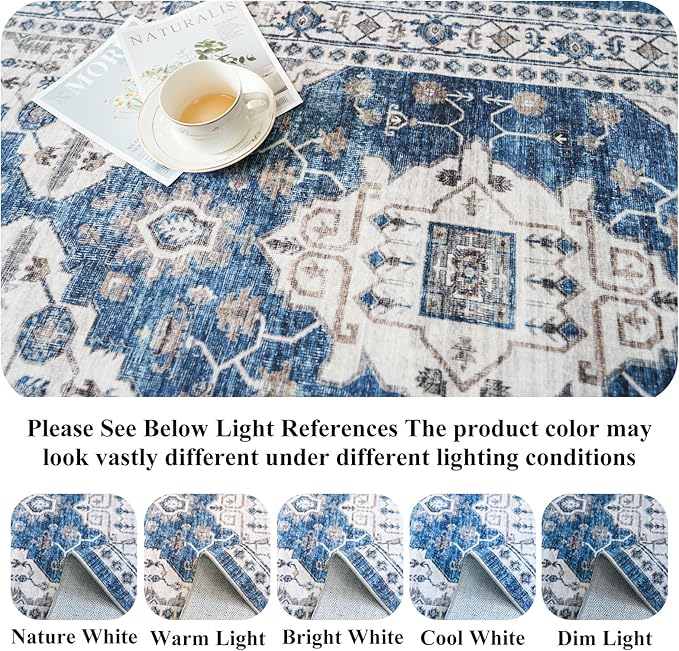 Hallway Washable Runner Rug - 2'6x14 Kitchen Rugs Entryway Rug Runner Vintage Soft Floor Mat Non Slip Indoor Farmhouse Carpet for Bathroom Living Room Bedroom (2'6''x14', Blue)