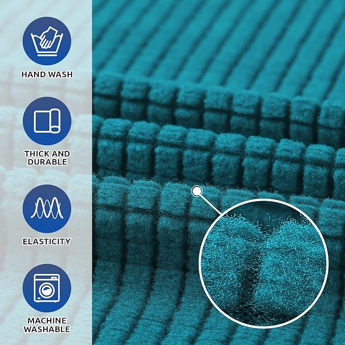 KEKUOU Stretch Single Sofa Slipcover 1 Piece Couch Sofa Cover (31"-55") Furniture Protector 1 Seater Sofa with Elastic Bottom for Kids,Pet.Jacquard Small Checked Pattern Fabric(Small,Peacock Blue)