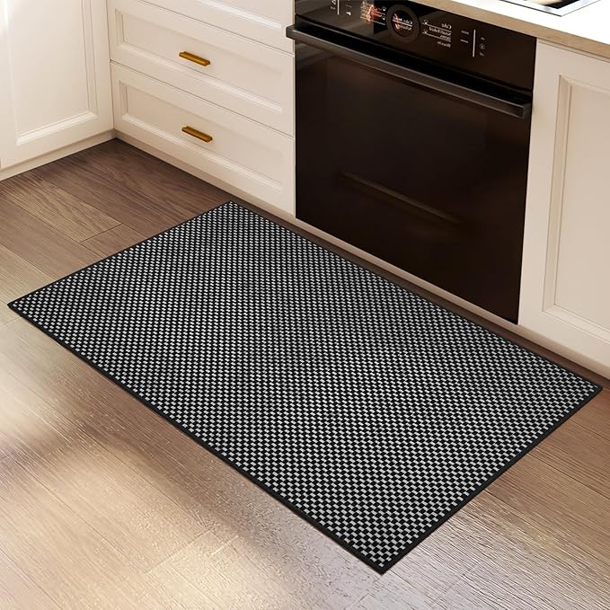 YDKGL 2x3 ft Indoor Door Mat Entryway Rug Non Slip Boho Woven Washable Small Area Rugs Runner, Front Entry Rug Entrance Doormat for Hall Porch Bathroom Kitchen Bedroom, Easy Clean, Black 24"x36"