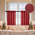 MIULEE Burgundy Red Kitchen Curtains 30 Inch Length 2 Panels, Soft Thick Linen Textured Semi Sheer Light Filtering Short Cafe Tier Curtains for Small Half Window Back Tab Rod Pocket Christmas Decor