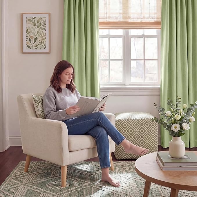 NICETOWN 100% Absolutely Blackout Linen Curtains for Bedroom Living Room, Olive Green, 52" Wide, 2 Pieces, Privacy Vertical Thermal Insulated Window Drapes 84 inch Long for Light-Sensitive Sleepers