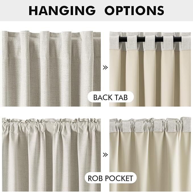 MIULEE 100% Blackout Linen Curtains for Bedroom, Light Cream Solid Luxury Decor Thermal Insulation Room Darkening Drapes for Living Room Nursery Back Tab Rod Pocket 42 x 96 Inches, 2 Panels