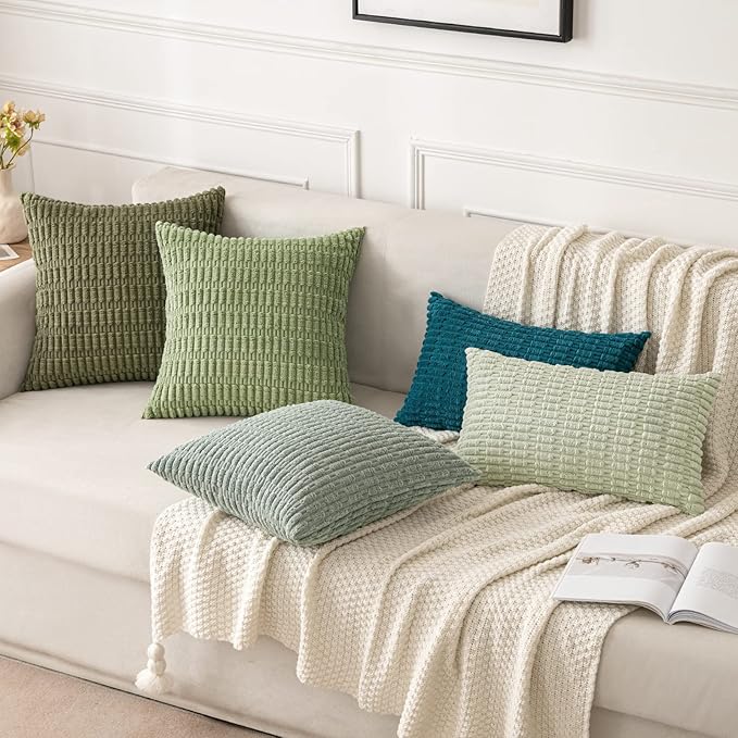 MIULEE Pack of 2 Corduroy Decorative Throw Pillow Covers 18x18 Inch Soft Boho Striped Pillow Covers Modern Farmhouse Home Decor for Summer Coastal Sofa Living Room Couch Bed Teal