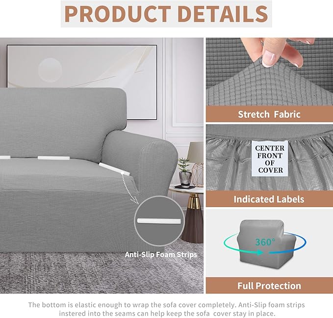 Easy-Going 100% Waterproof Chair Couch Cover, Dual Waterproof Sofa Cover, Stretch Jacquard Sofa Slipcover, Leakproof Furniture Protector for Kids, Pets, Dog and Cat (Chair, Light Gray)