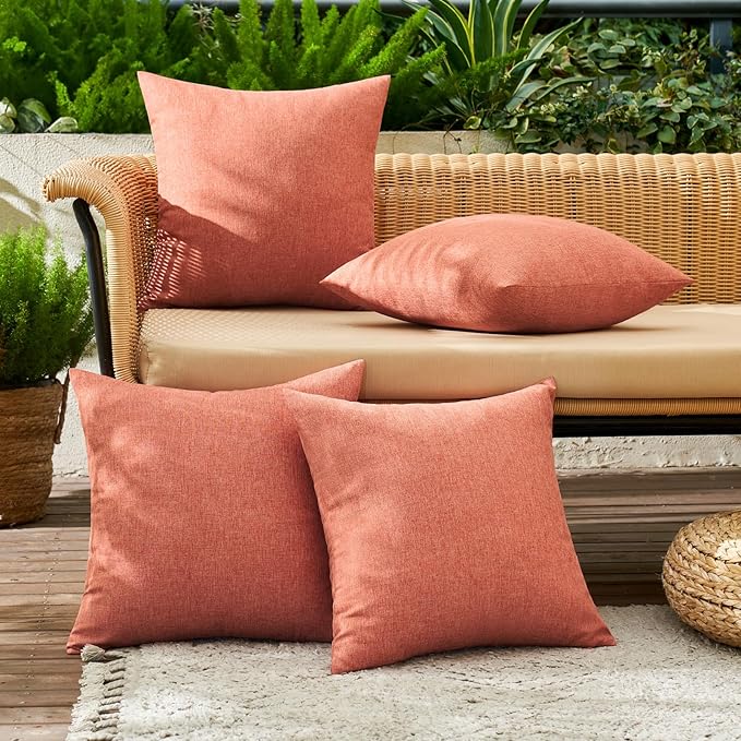 MIULEE Pack of 4 Decorative Outdoor Throw Pillow Covers Linen Waterproof Pillow Covers Spring Farmhouse Cushion Cases for Patio Garden Tent Balcony Couch Sofa 16x16 inch Coral Red