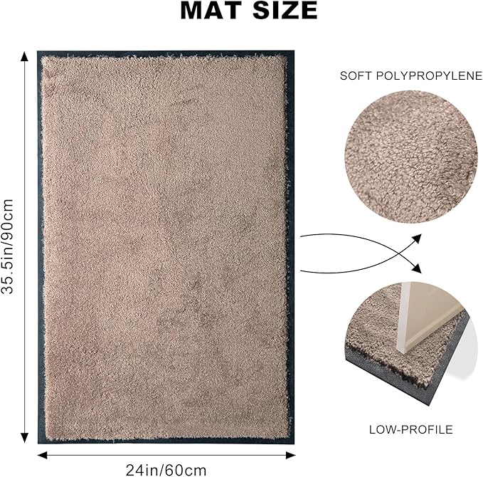 Mibao Dirt Trapper Door Mat for Indoor Outdoor, Waterproof All-Season, All-Weather Doormat, Heavy Duty Non-Slip Entrance Rug, Low Profile Absorbent Entrance Mat Carpet, 30" x 18", Beige