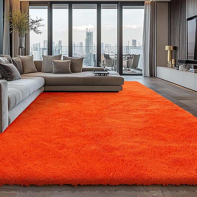 Shag Area Rugs for Bedroom Living Room,Orange 4X6 Ultra Soft Fluffy Area Rugs for Dorm, Indoor Carpet Nursery Rugs for Kids Room Home Halloween Decor
