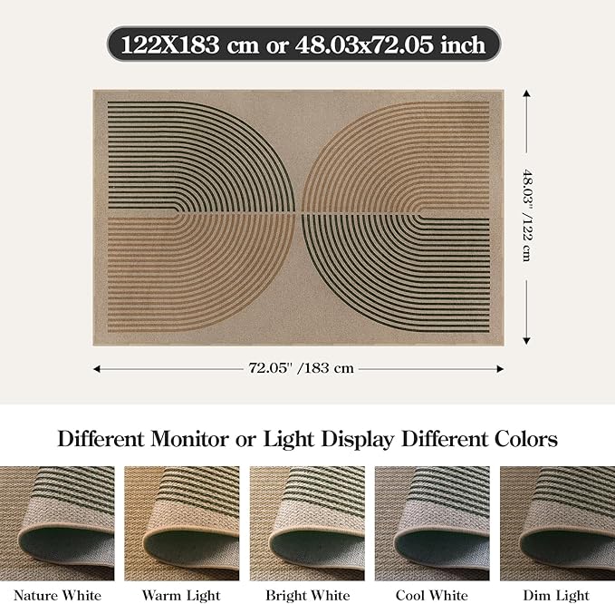 Lahome Enfys Modern Rainbow Easy Jute Office Rug, Washable Rugs 4x6 for Living Room Bedroom Farmhouse Kitchen Mats for Floor, Contemporary Non Slip Floor Carpet for Entryway Backyard Sunroom
