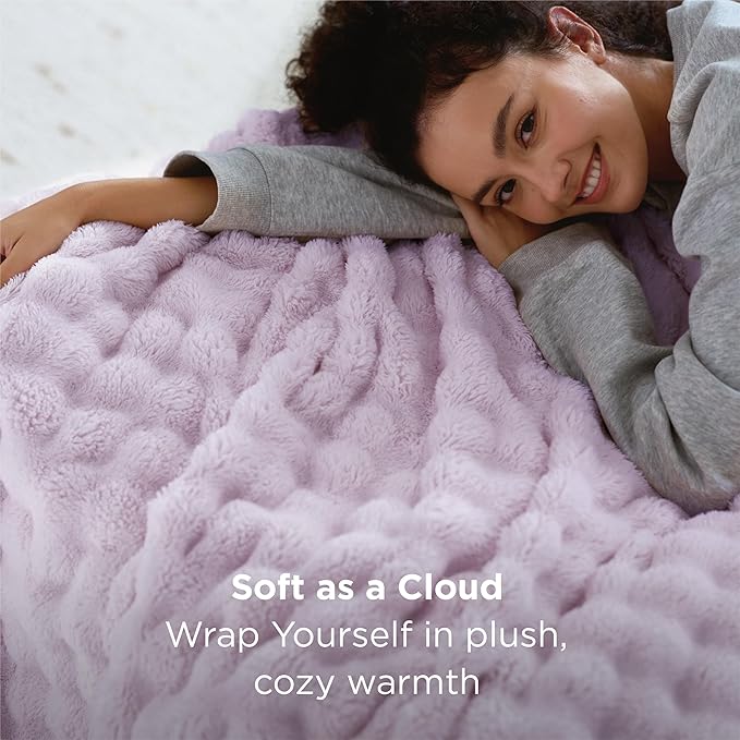 Bedsure 3D Fleece Bubble Blanket for Couch - GentleSoft Purple Twin Blanket for Sofa Bed Room Decor - Luxury Soft Cozy Gifts for Kids, Lightweight, All Seasons, Light Purple, 60"×80"