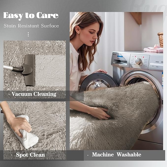 8x10 Area Rugs for Living Room: Fluffy Shag Soft Washable Rug Large Fuzzy Plush Indoor Carpet for Bedroom Nursery Playroom Kids Girls Boys Room (Grey Camel, 8'x10')
