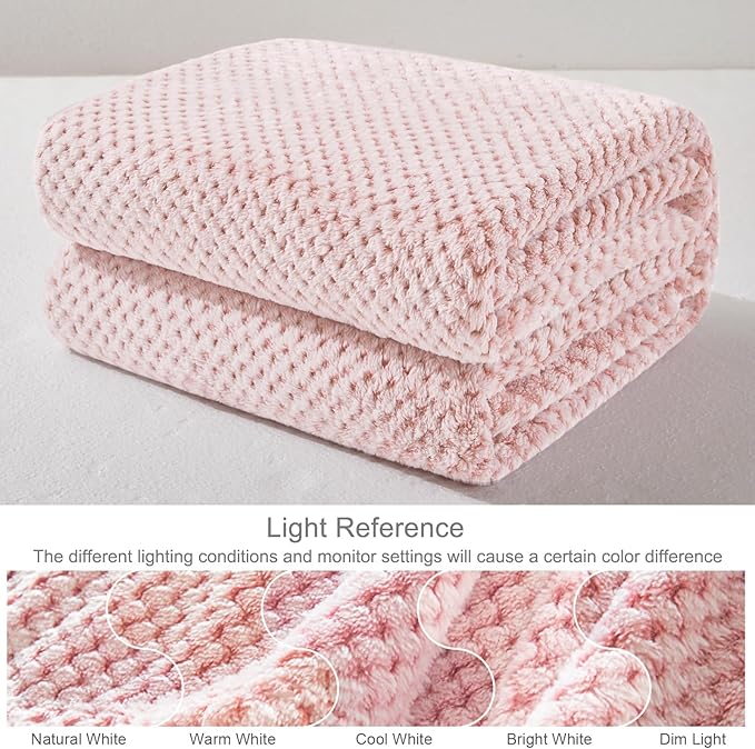Exclusivo Mezcla Fleece Bed Blanket King Size, Super Soft and Warm Blankets for Couch, Sofa and Bed Waffle Textured, Cozy, Fuzzy and Lightweight (Heather Dusty Pink, 90x104 Inches)