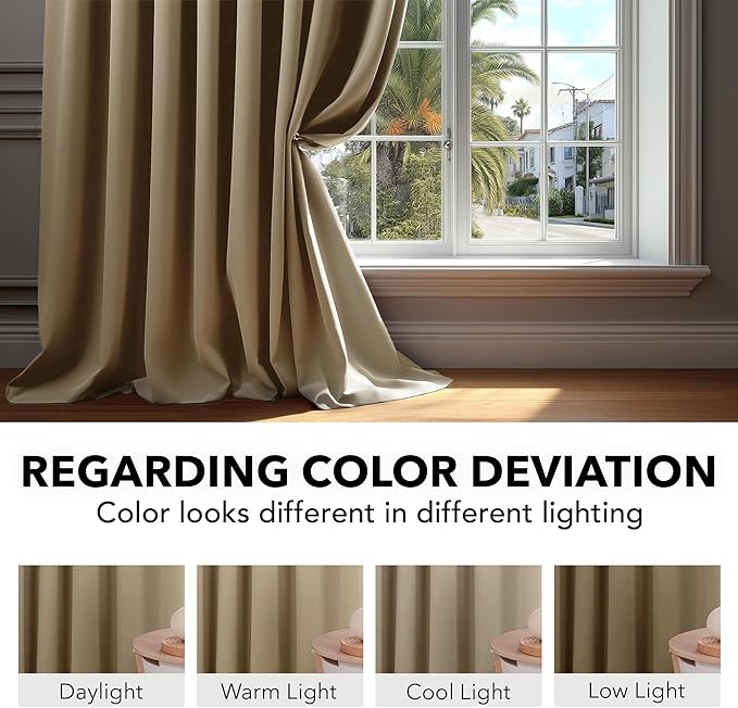 Deconovo Blackout Curtains, Thermal Insulated, W42 x L63 2 Panels, Back Tab, Machine Washable, Room-Darkening Drapes for Bedroom/Living Room Khaki