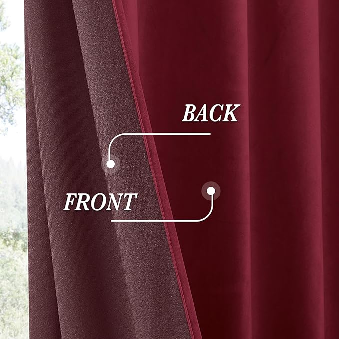 RYB HOME Burgundy Red Velvet Curtains for Christmas Decor, Soft Luxury Backdrops for Studio Theater, Back Tab Design for Bedroom Living Room, 52" W x L102 L, 2 Panels Set