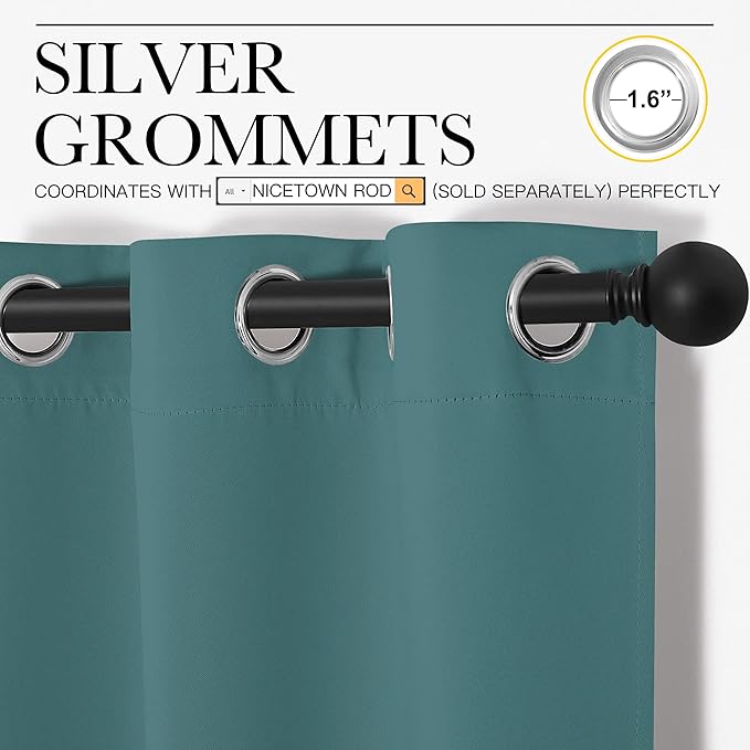 NICETOWN Kitchen Blackout Curtains 48 inches Long, Thermal Insulated Solid Grommet Blackout Curtains/Drapes/Panels for Dining Room (Sea Teal, 1 Pair, 42 by 68-Inch)
