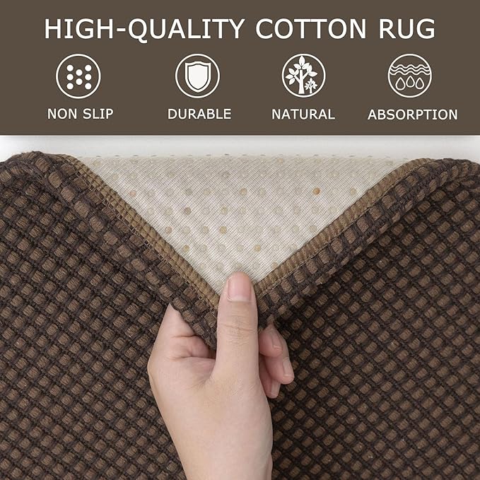 KOZYFLY Runners for Hallways 3x8 ft Washable Kitchen Runner Non Slip Rubber Backed Hall Runners Cotton Entryway Runner Rugs Floor Carpet for Indoor Backdoor Bedroom Kitchen, Reddish Brown/Coffee