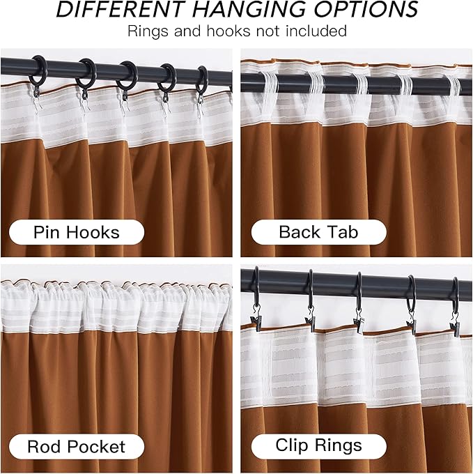 RYB HOME Orange Velvet Curtains 102 inches with Hook Belt, Soft Fabric Room Darkening Thermal Insulated Luxurious Home Decor Curtains for Living Room Bedroom, W 52" x L 102", 2 Panels Set