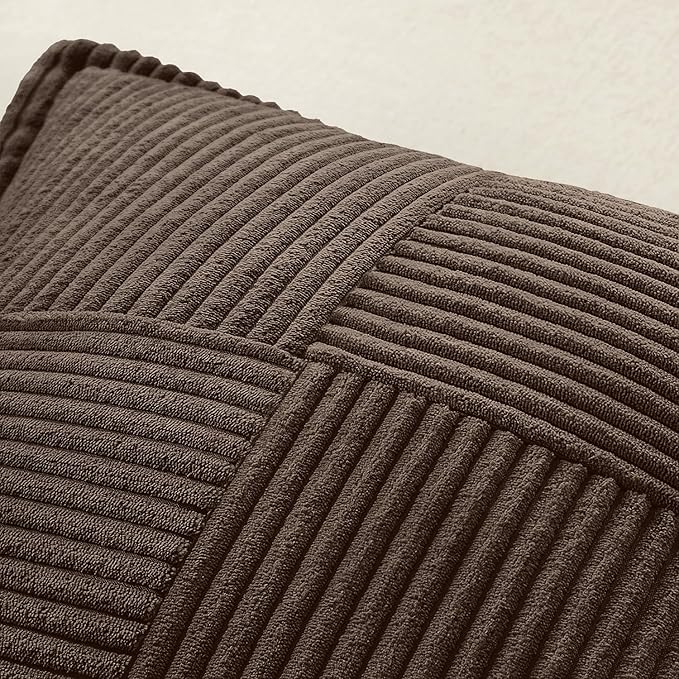 MIULEE Decorative Throw Pillow Covers for Couch Bed Livingroom 18x18 Inch Set of 2 Dark Brown Boho Accent Throw Pllows Broadside Striped Patchwork Soft Corduroy Pillowcases