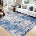 Washable Area Rugs Square 9ft Non-Slip Modern Abstract Soft for Living Room Entryway Bedroom Nursery, Print Pattern, Blue Grey Navy Gray