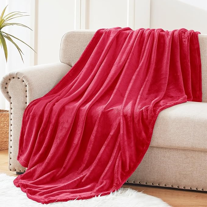 Exclusivo Mezcla Fleece Throw Blanket for Couch, Sofa, 300GSM Super Soft and Warm Blankets, Red Throw All Season Use, Cozy, Plush, Lightweight, 50x60 Inches