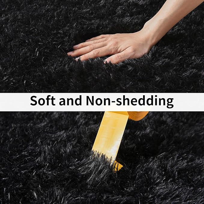 Soft Runner Rugs for Bedroom Hallways, 2x4 Black Fluffy Shag Throw Area Rug Non Slip for Bedside Dorm, Long Shaggy Furry Carpet for Nursery Living Room