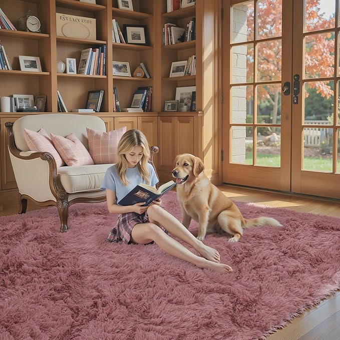 Rugs for Bedroom 4x6, Alfombras para Salas Shag Large Plush Soft Area Rug, Shaggy Carpets for Livingroom, Kids Boys Girls Home Decor Aesthetic(Blush, 4 x 6)