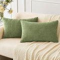 MIULEE Pack of 2 Couch Throw Pillow Covers 14x22 Inch Spring Soft Sage Green Chenille Lumbar Pillow Covers for Sofa Living Room Solid Dyed Cases