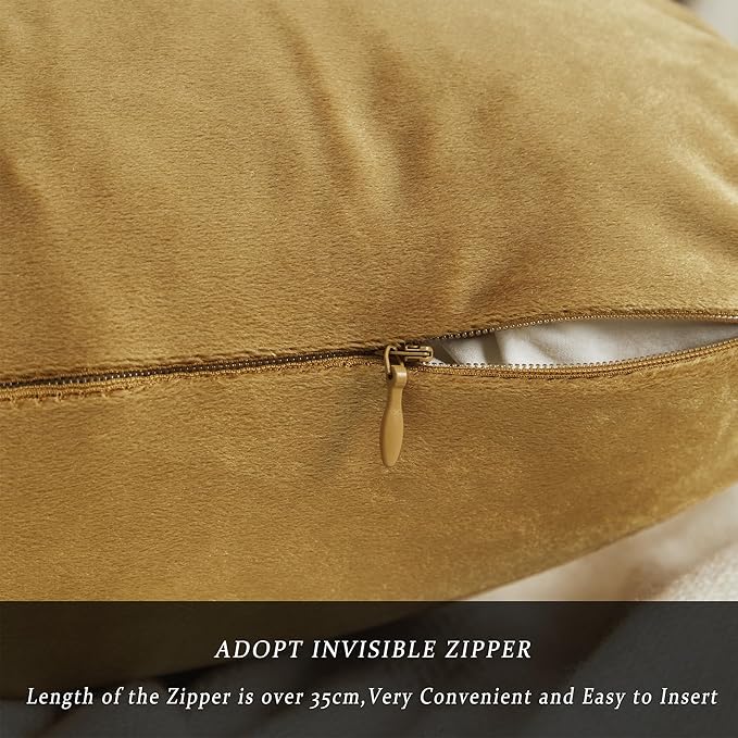 GIGIZAZA Golden Throw Pillow Covers 26x26 Decorative Velvet Cushion Covers Pack of 2 Pillowcase for Sofa