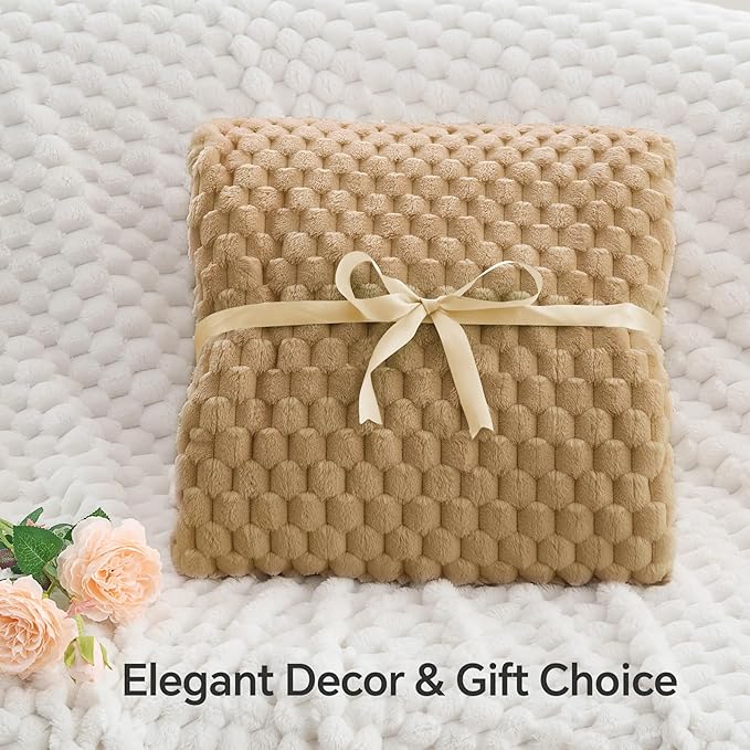 BEDELITE Fleece Blanket Twin for Bed Couch, 3D Jacquard Decorative Camel Throw Blanket, Soft and Cozy Warm Plush Fuzzy Blanket All Seasons Suitable, 60x80Inches