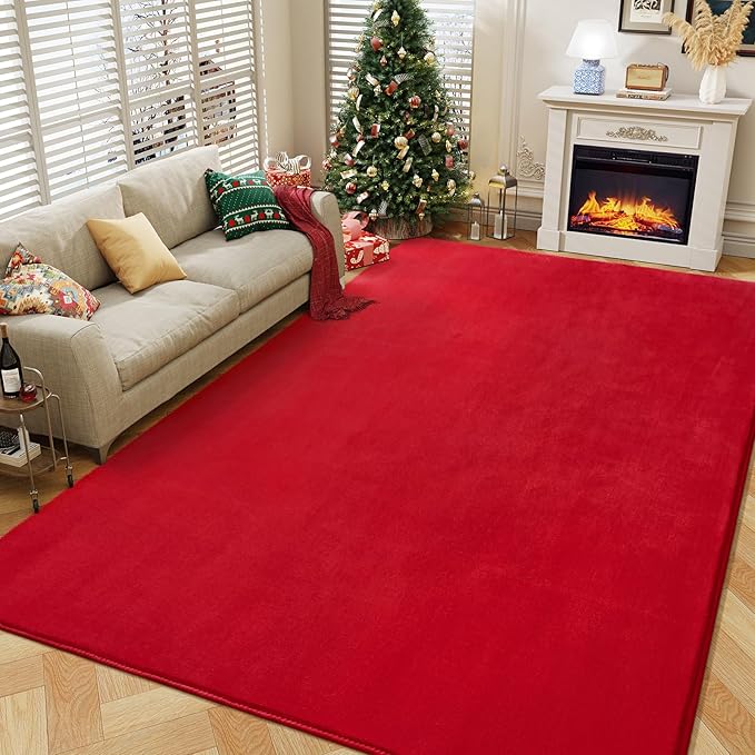 Amearea Large Modern Area Rugs for Bedroom Living Room, 5x8 Feet Red Thickened Memory Foam Rug, Fluffy Indoor Washable Rugs Non Slip Minimalist Carpet for Boys Girls Dorm Nursery Room Decor