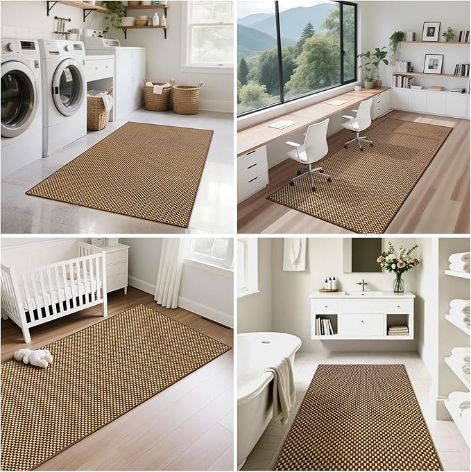 YDKGL 2x8 ft Hallway Runner Rug Extra Long Boho Woven Kitchen Runner Rugs Mat Non Slip Washable, Soft Entryway Laundry Floor Carpet for Indoor Backdoor Bedroom Hallway Living Room, Dark Brown/Coffee
