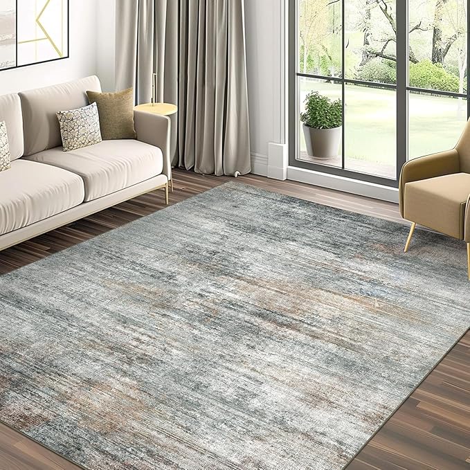 BEIMO Area Rugs 6x9 for Living Room Bedroom, Modern Abstract Machine Washable Rug, Large Soft Low Pile Floor Cover with Non Slip Backing for Dining Room, Ash Gray Brown