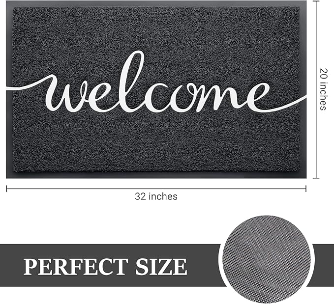 BeneathYourFeet Door Mat, Welcome Mat Low Profile Floor Mat Front Doormat Indoor and Outdoor Doormat Non Slip Rugs for Entryway, Patio, High Traffic Areas (32"x20", Black-Welcome)