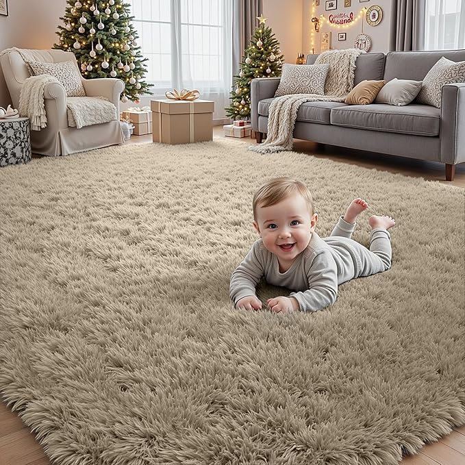 6x9 Area Rugs for Living Room Rug: Soft Fluffy Shag Gray Camel Rugs for Bedroom, Non-Slip Large Fuzzy Plush Rug Indoor Floor Carpet for Nursery Kids Boys Girls Room, Dorms, Playroom, Modern Home Decor