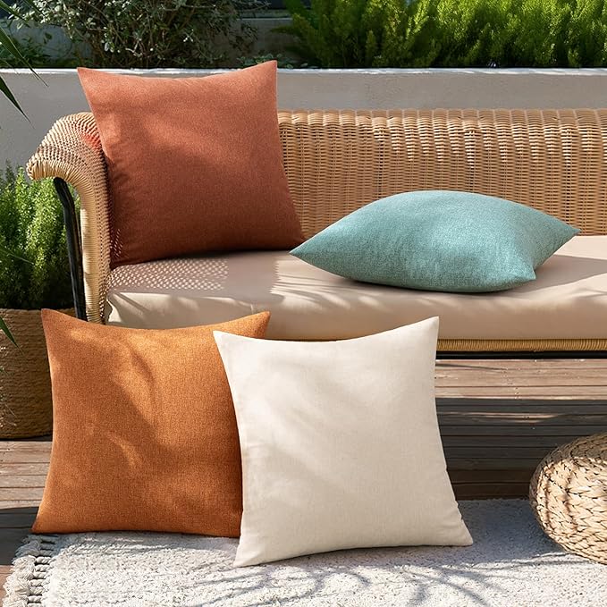 MIULEE Pack of 4 Decorative Outdoor Throw Pillow Covers Linen Waterproof Pillow Covers Farmhouse Cushion Cases for Halloween Patio Garden Tent Balcony Couch Sofa 18x18 inch Orange Rust