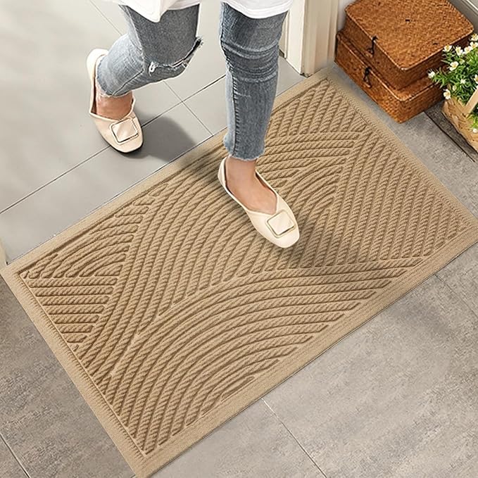 HIYARD Sturdy Front Door Mat, Absorbent Muddy Dirt Resist Welcome Door Mats Outdoor Indoor, Stain and Fade Resistant, Non-Slip Backing Entry Mat Low Profile Doormat for Entryway, 36×24, Beige