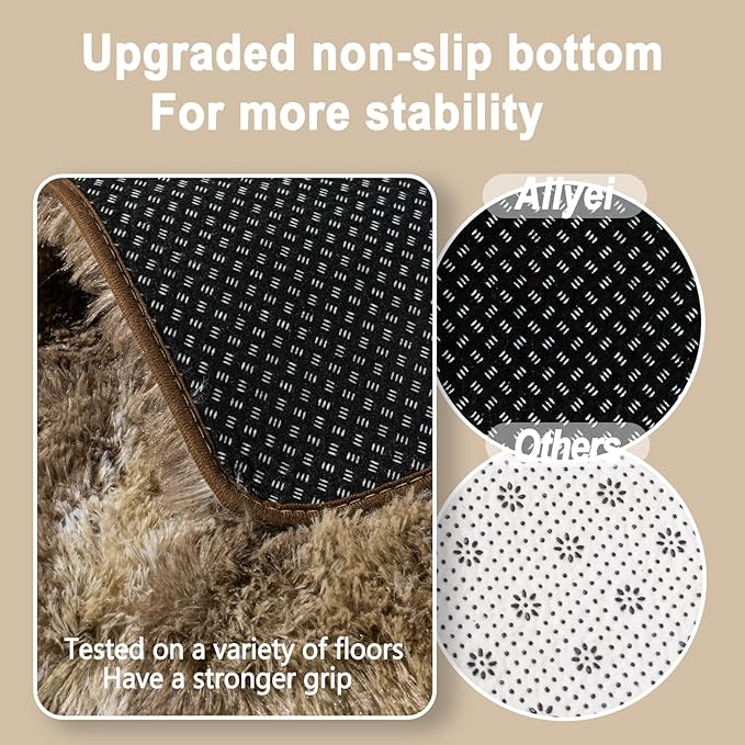 Soft Runner Rugs for Bedroom Hallways, 2x6 Abstract Brown Fluffy Shag Throw Area Rug Non Slip for Bedside Dorm, Long Shaggy Furry Carpet for Nursery Living Room