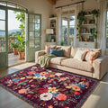 Area Rug 4x6 Rug Washable Boho Rugs Non Slip Low Pile Floral Small Carpet for Bedroom, Bedside, Kids Room, Office, Dining Room(4 x 6, Purple Lawn)