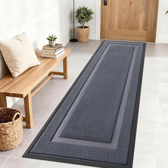 OLANLY Front Door Mat Indoor Outdoor Entrance, Waterproof All-Season, All-Weather Doormat, Sturdy Natural Rubber, Fade Resistant, Low Profile, Easy Clean Patio Porch Entryway Mat, 71x23, Light Grey