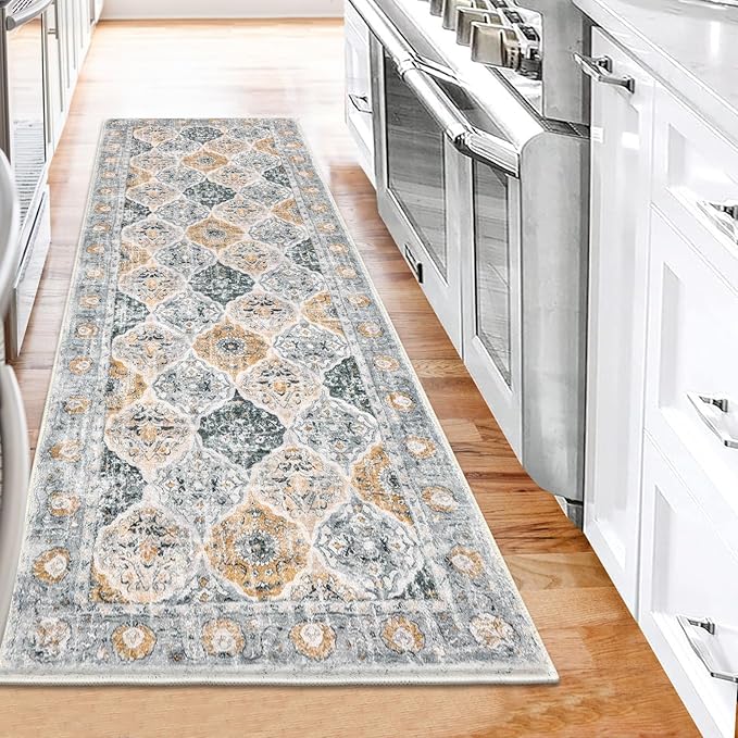 HEBE Hallway Runner Rug 2'x6' Washable Vintage Distressed Area Rugs Non Slip Laundry Rug Runner Boho Floor Carpet Runners for Hallways Entryway Laundry Room Kitchen Bathroom