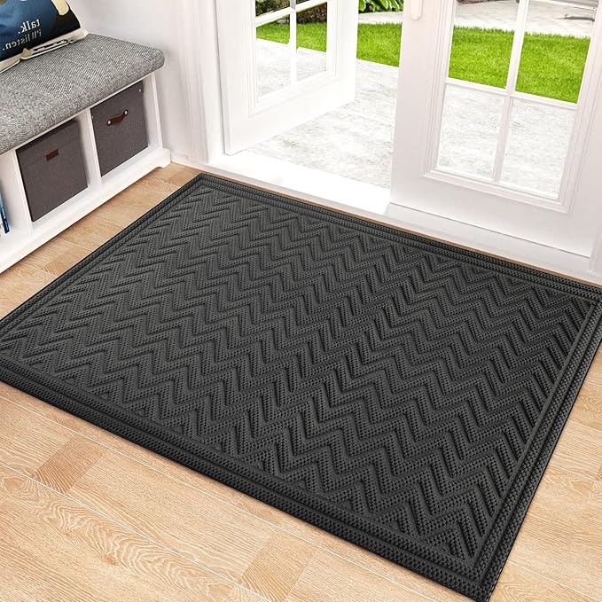 Mibao Front Door Mat, Dirt Trapper Welcome Mat for Outdoor Indoor, Non-Slip Waterproof Doormat, Durable Machine Washable Low Profile Entry Rug for Back Door Outside Patio, 24" x 36", Gray Wave