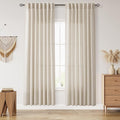 Boho Linen Curtains 80 Inch Length for Living Room Light Filtering Semi Sheer Curtain Back Tab Boho Eclectic Home Decor Elegant Luxury Farmhouse Drapes for Bedroom Dinner Room 52x80, 2 Panels