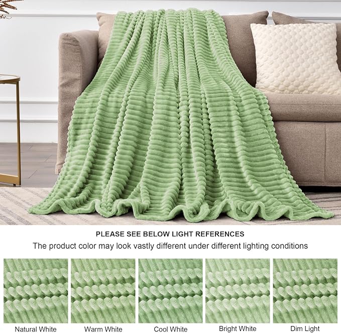 BEDELITE Fleece Blanket Twin Size – 3D Ribbed Jacquard Soft and Warm Decorative Fuzzy Blankets – Cozy, Fluffy, Plush Lightweight Throw Blankets for Couch, Bed, Sofa(Sage Green, 60x80 inches)