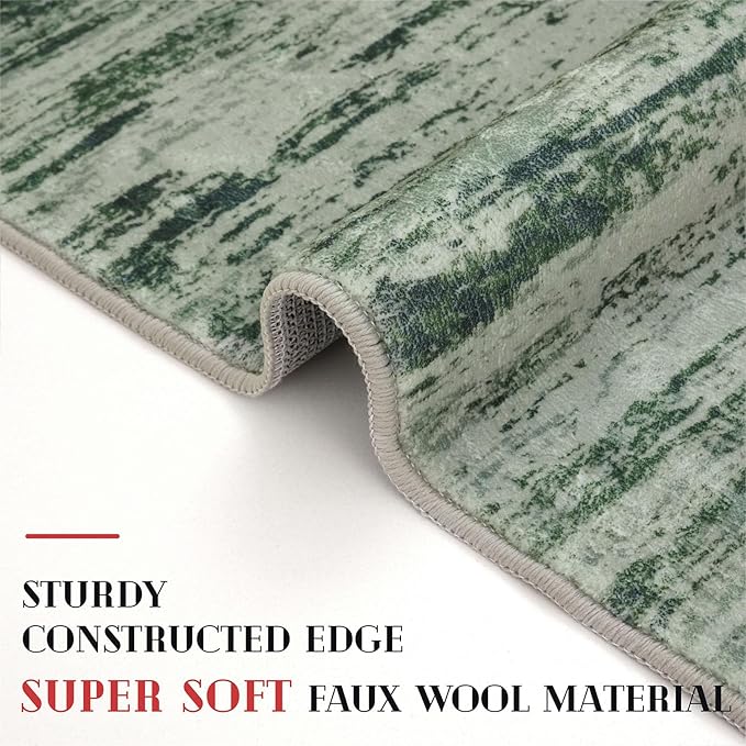 Lansny Modern Abstract Runner Rug 2x6, Forest Green Washable Kitchen Runner Non-Slip Soft Hallway Rug Runner Thin Print Faux Wool Carpet for Entryway Bedroom Laundry Room Indoor Home Decor