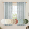 LAMIT Greyish Blue Linen Curtains 63 Inches Long, Semi Sheer Light Filtering Panels Back Tab and Rod Pocket Small Cafe Drapes for Basement/Window/Loft Room, 2 Panels, 34 x 63 Inch