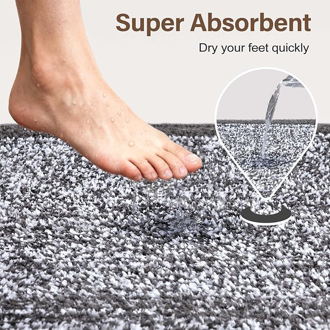 Long 2x4 Ft (48''x24'') Runner Rug for Bathroom,Non Slip Washable Large Kitchen Rugs Bath Rugs, Soft Absorbent Quick Dry Bath Mats for Shower, Hallway,Laundry, Tub(Grey)