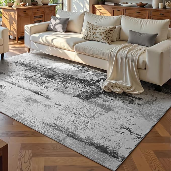 Ompaa Living Room Rug 5x8 Ink Black Area Rug Machine Washable Boho Rug Non Slip Abstract Vintage Indoor Large Rugs for Bedroom, Classroom, College Dorm, Farmhouse, Dining Room, Kids Playroom
