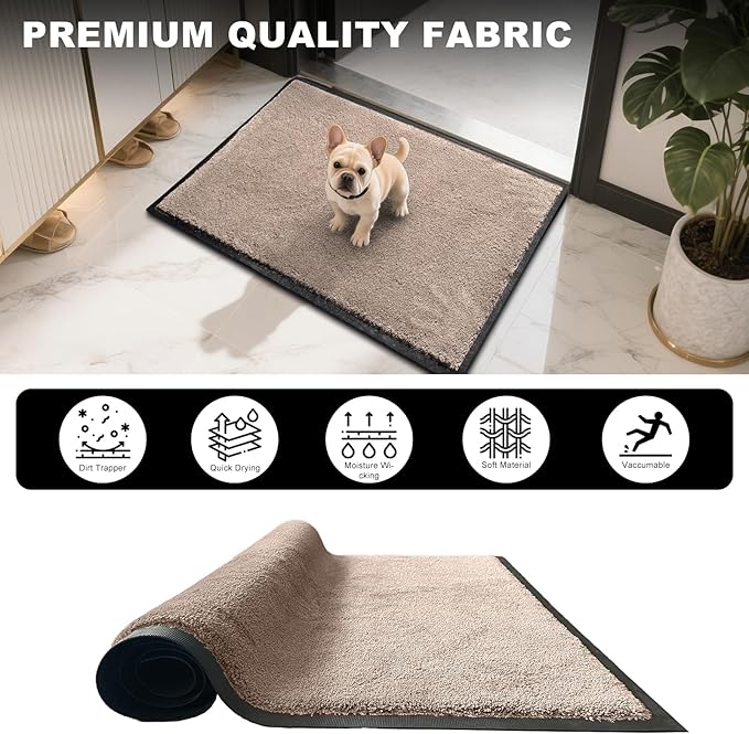 Mibao Dirt Trapper Door Mat for Indoor Outdoor, Waterproof All-Season, All-Weather Doormat, Heavy Duty Non-Slip Entrance Rug, Low Profile Absorbent Entrance Mat Carpet, 60" x 36", Beige